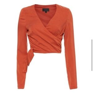 INTERMIX Whitney Wrap V Neck Crop Long Sleeve Top